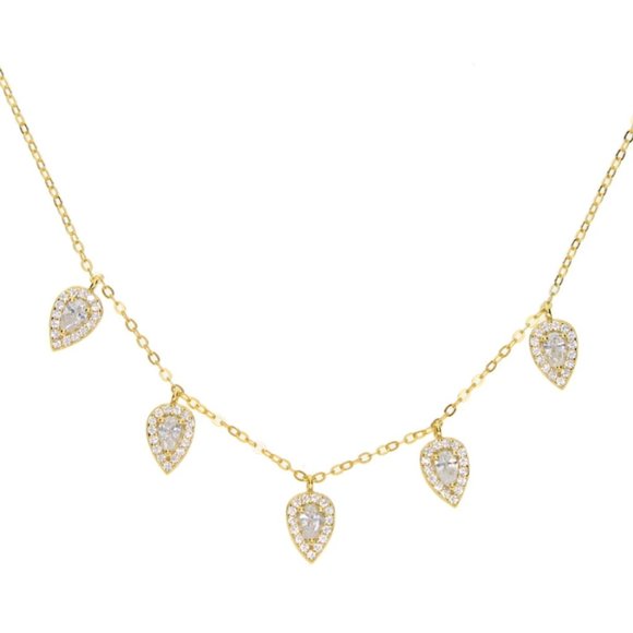 925 Diamond CZ Tear Drop Charm Necklace Choker 258 - Picture 4 of 5